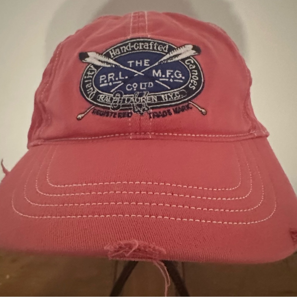 Polo Ralph Lauren Rare Quality Handcrafted Canoes Salmon Stressed Cap